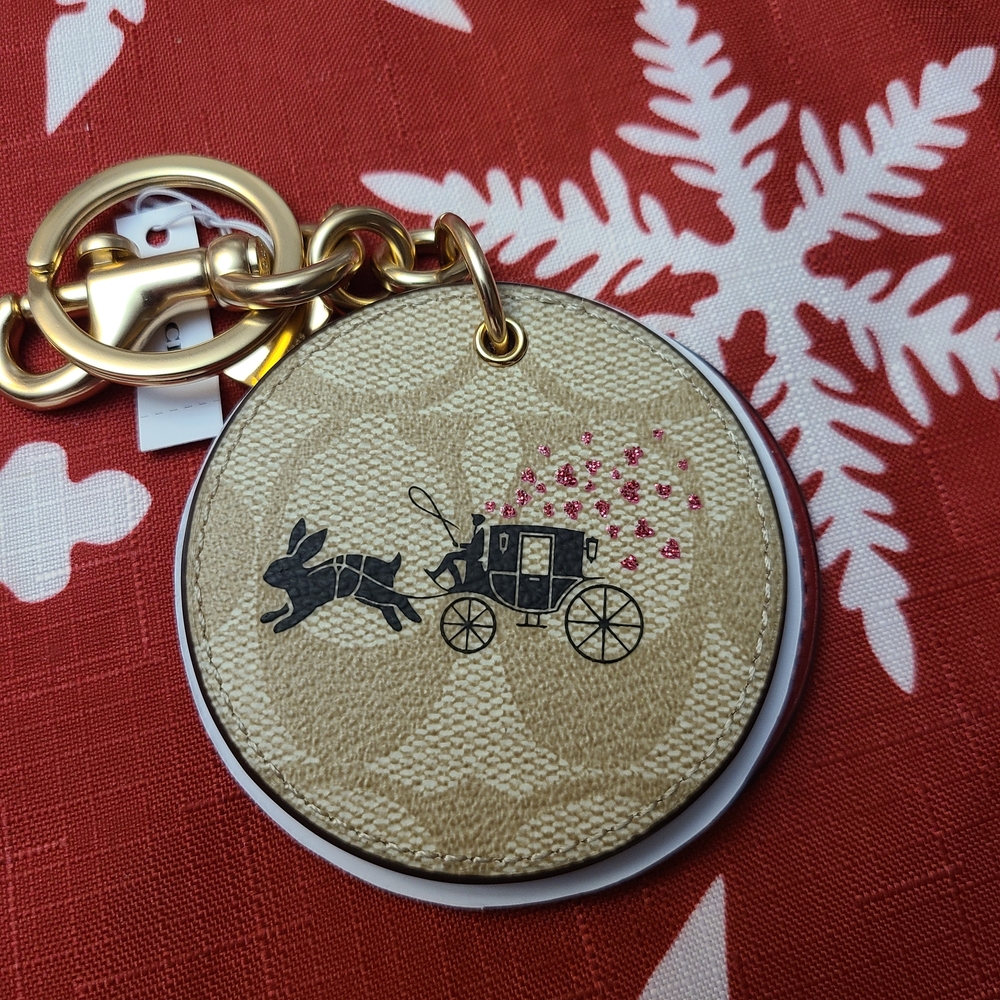 Gold and Tan Coach Keychain With Mirror